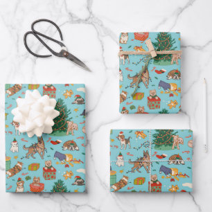 Chiens amusants Papier d'enveloppement de Noël - B