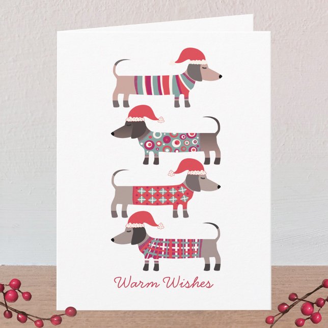 Chiens de Dachshund à Noël Chapeaux (Dachshund Dogs in Santa Hats fun personalized greetings card for Christmas or the Winter Holidays)