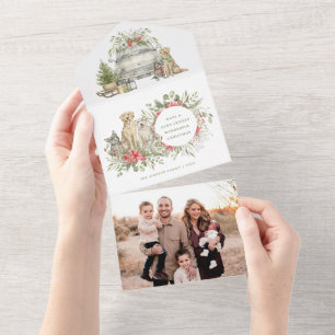 Chiens de Noël avec voiture   Carte de Noël photo