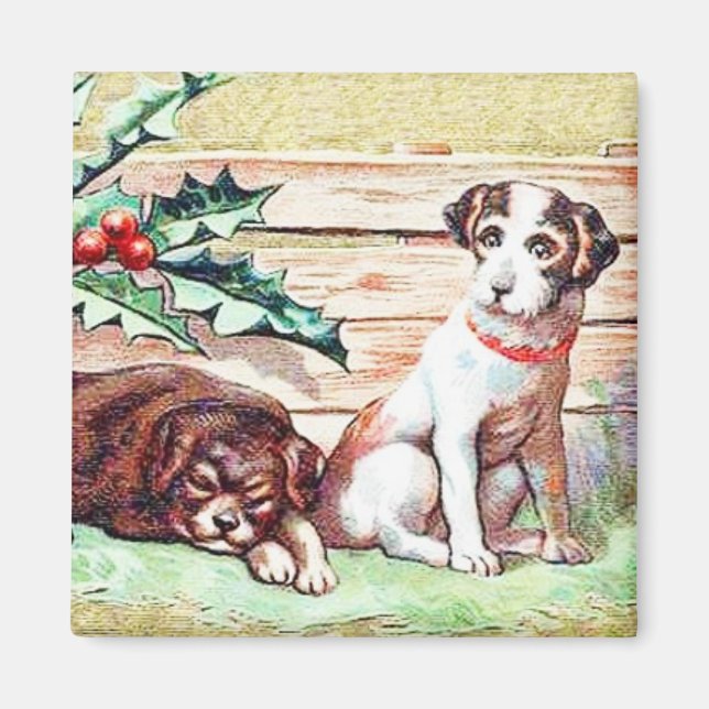 Chiens de Noël Magnet Vintage (Devant)