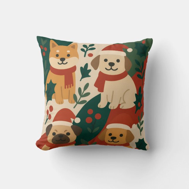 Chiens de Noël mignons Coussin - Décor de marionne (Recto)