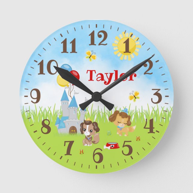 Chiens de uppy Castle Horloge ronde bleue et rouge (Recto)
