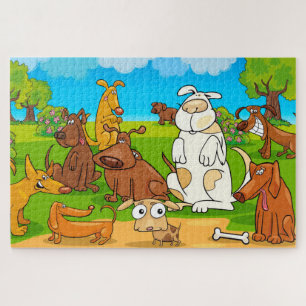 Chiens drôles dans le puzzle du parc
