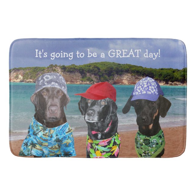 Chiens drôles sur le tapis de bain de plage (Devant)