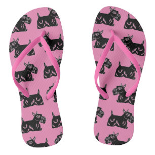 Chiens écossais Motifs tongs roses et noirs