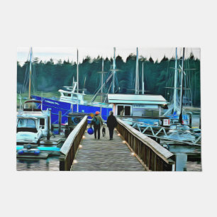 Chiens et bateaux sur le tapis de porte de l'île