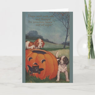 Chiens et chats vintages Carte de voeux Halloween