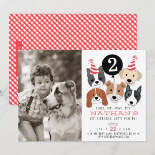 Chiens et invitation noir d'anniversaire de photo