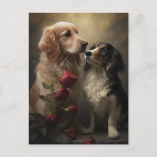 Chiens et Rose Carte de voeux Saint-Valentin/Anniv