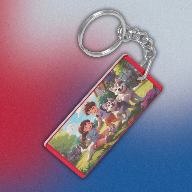 Chiens Husky monogrammés s'amusant avec des enfant (Créateur téléchargé)