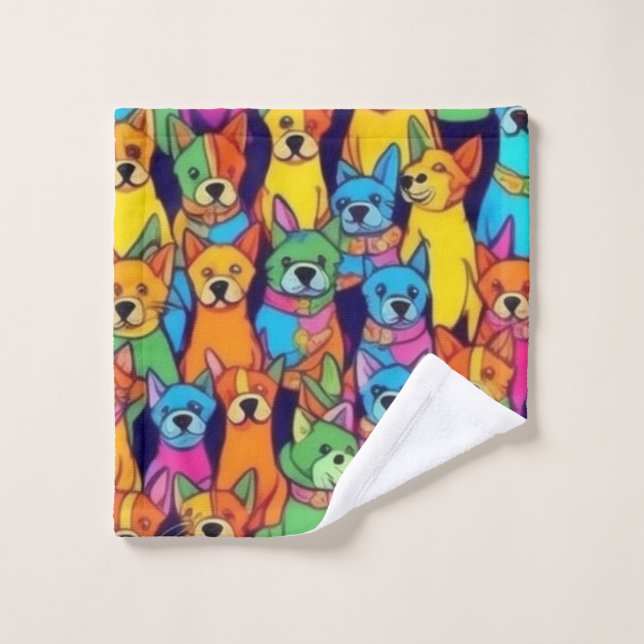 Chiens jolies et colorés Chiens heureux (Gant de toilette)