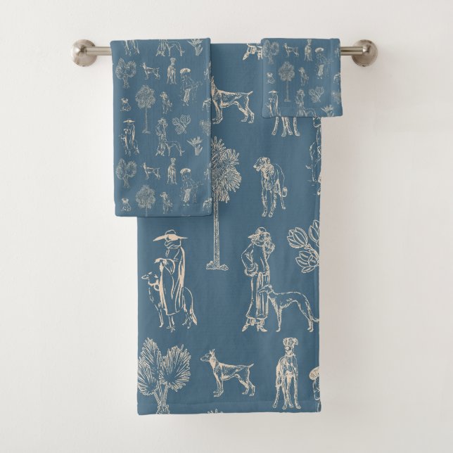 Chiens Lady Toile de Jouy Dark Turquoise (En situation)