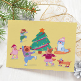 Chiens mignons Patinage sur glace Carte de vacance