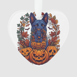 Chiens Pitbull Bleus Citrouilles Halloween Feuille