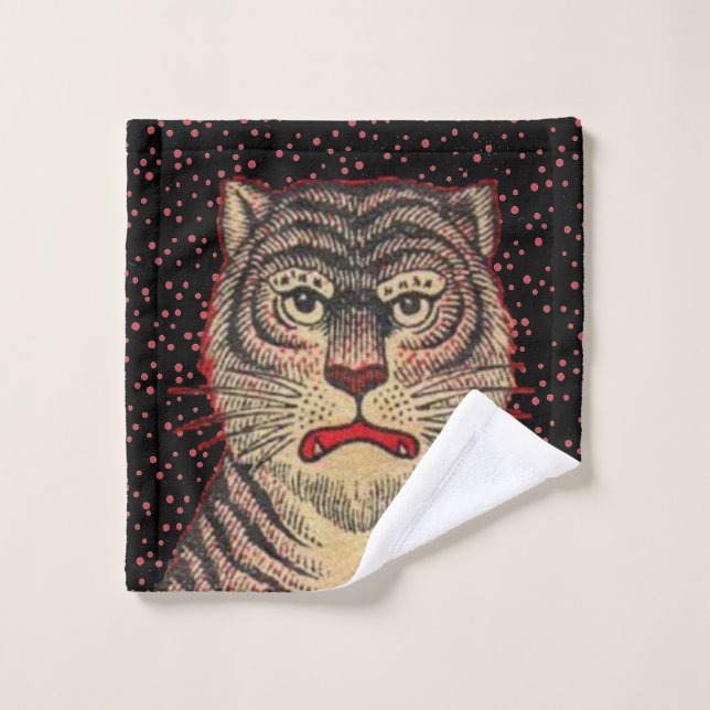 Chiffre rouge pointillé Tigre asiatique de feu (Gant de toilette)