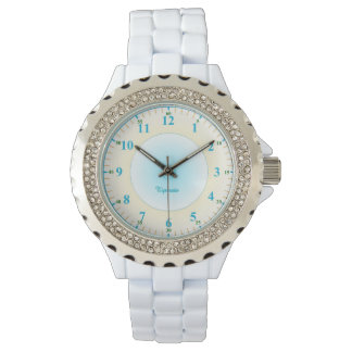 Chiffres Bleus Rhinestone Blanc Femmes montre