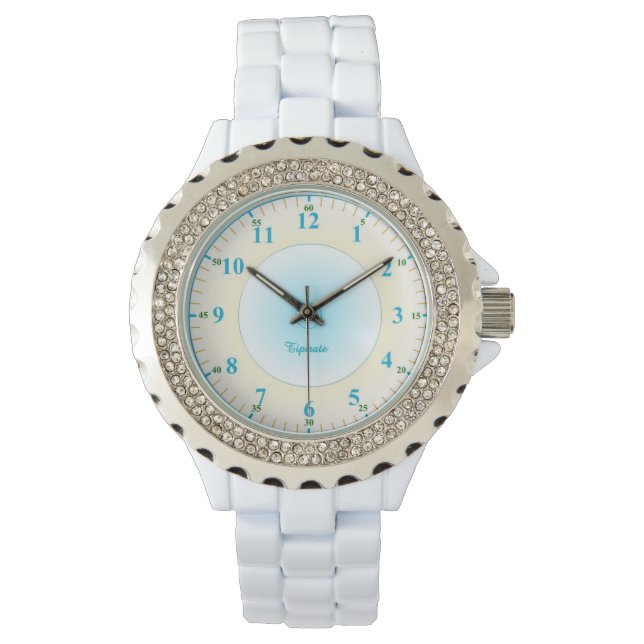Chiffres Bleus Rhinestone Blanc Femmes montre (devant)