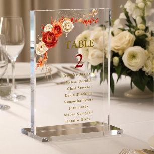 Chiffres de tableau de mariage à fleurs orange chi
