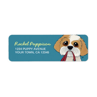 Chih Tzu Puppy sur Blue | Étiquette de l'adresse d