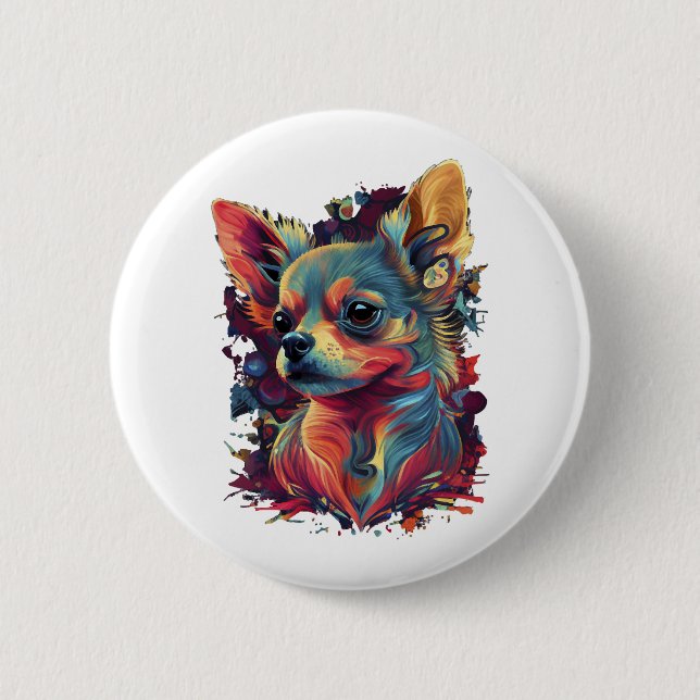 Chihuahua Abstrakte Malerei Farbe Niedlicher Hund Button (Vorderseite)