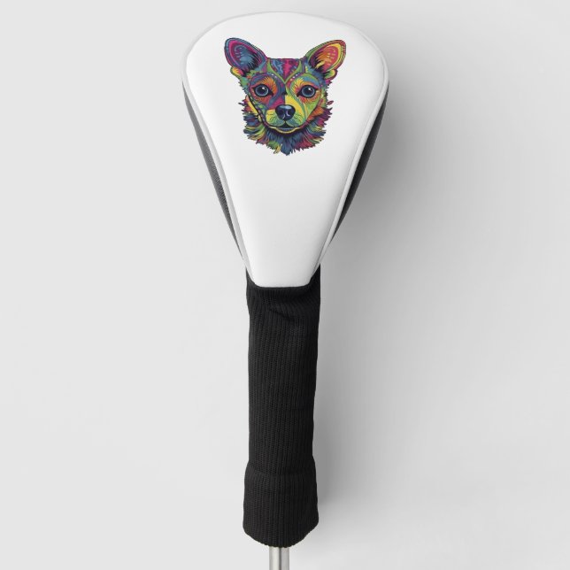 Chihuahua Abstrakte Malerei Farbe Niedlicher Hund Golf Headcover (Vorderseite)