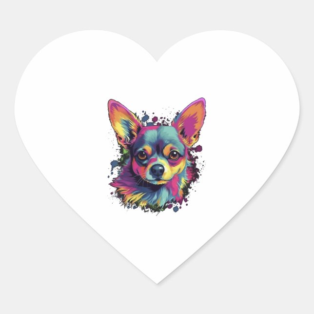 Chihuahua Abstrakte Malerei Farbe Niedlicher Hund Herz-Aufkleber (Vorderseite)