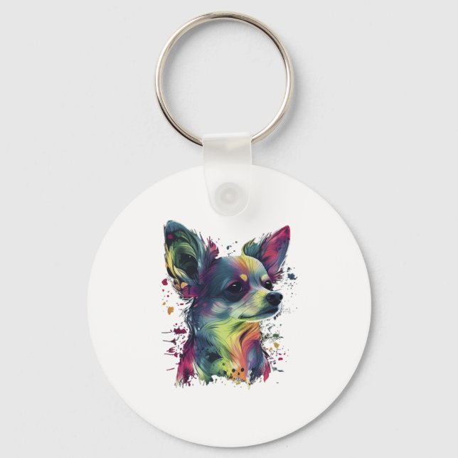 Chihuahua Abstrakte Malerei Farbe Niedlicher Hund Schlüsselanhänger (Vorderseite)