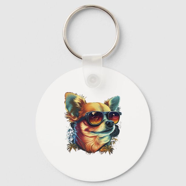 Chihuahua Abstrakte Malerei Farbe Niedlicher Hund Schlüsselanhänger (Vorderseite)