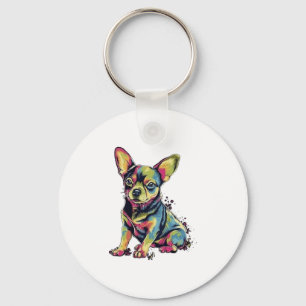 Chihuahua Abstrakte Malerei Farbe Niedlicher Hund Schlüsselanhänger