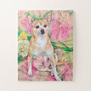 Chihuahua Art Pink Green Hund Portrait