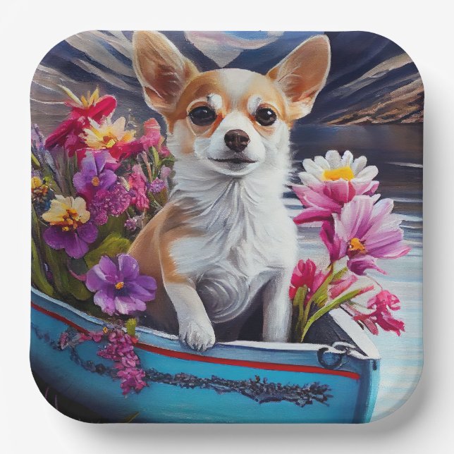 Chihuahua auf dem Paddle: Ein Landschaftliches Abe Pappteller (Vorderseite)