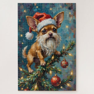 Chihuahua auf dem Weihnachtsbaumhut sitzend