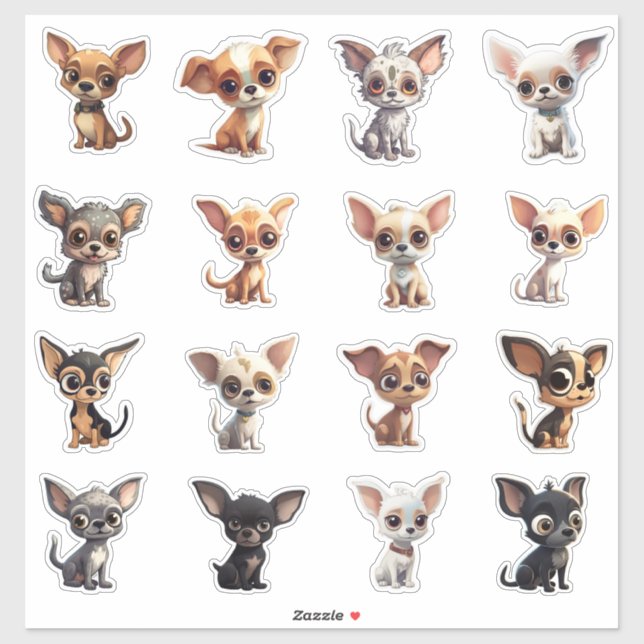 Chihuahua-Aufkleber Blatt 16 Cartoon Chihuahuas Aufkleber (Blatt)