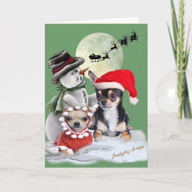 Chihuahua Avec Cartes De Noël Snowman (Devant)