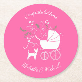 Chihuahua Baby Dusche Pink Girl Dog Runder Pappuntersetzer