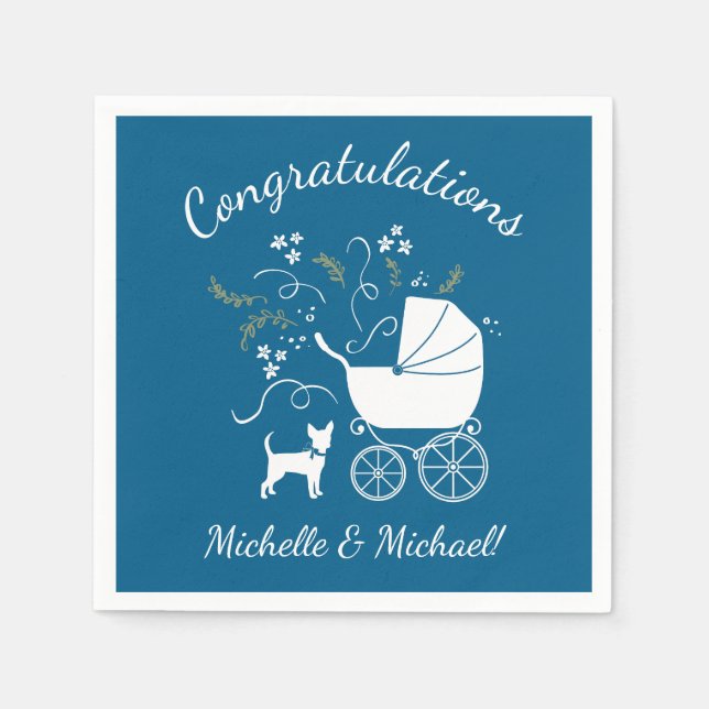Chihuahua Baby Shower Blue Boy Dog Serviette (Vorderseite)