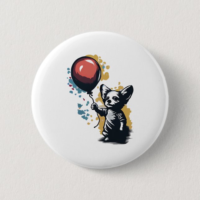 Chihuahua Balloon Niedlich Dog Chiwawa Funny Button (Vorderseite)