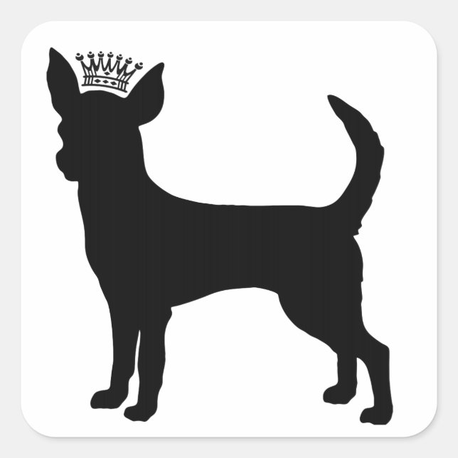 Chihuahua Basic Black Crown Silhouette Quadratischer Aufkleber (Vorderseite)