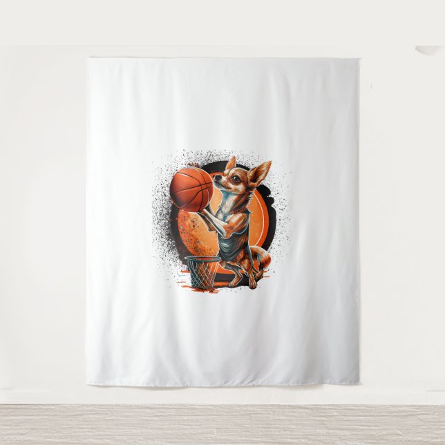 Chihuahua Basketball Player Sport Dunk Wandteppich (Vorderseite)