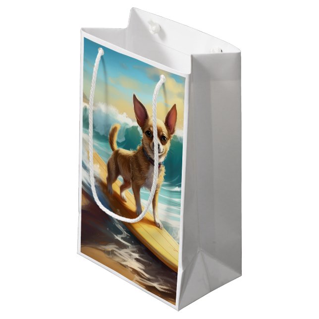 Chihuahua Beach Surfmalerei Kleine Geschenktüte (Vorderseite Schrägansicht)