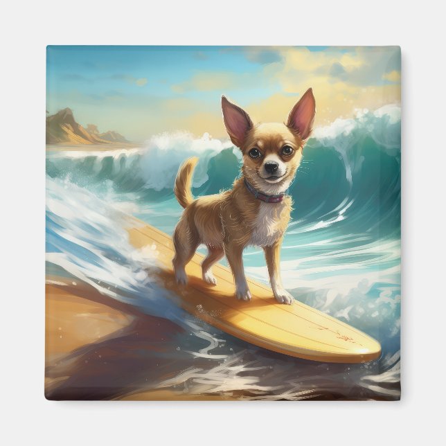 Chihuahua Beach Surfmalerei Magnet (Vorne)