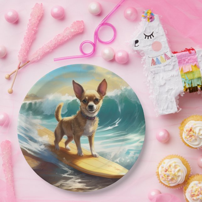 Chihuahua Beach Surfmalerei Pappteller (Party)