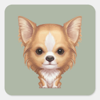 Chihuahua, Beige mit langen Haaren und Weiß Quadratischer Aufkleber