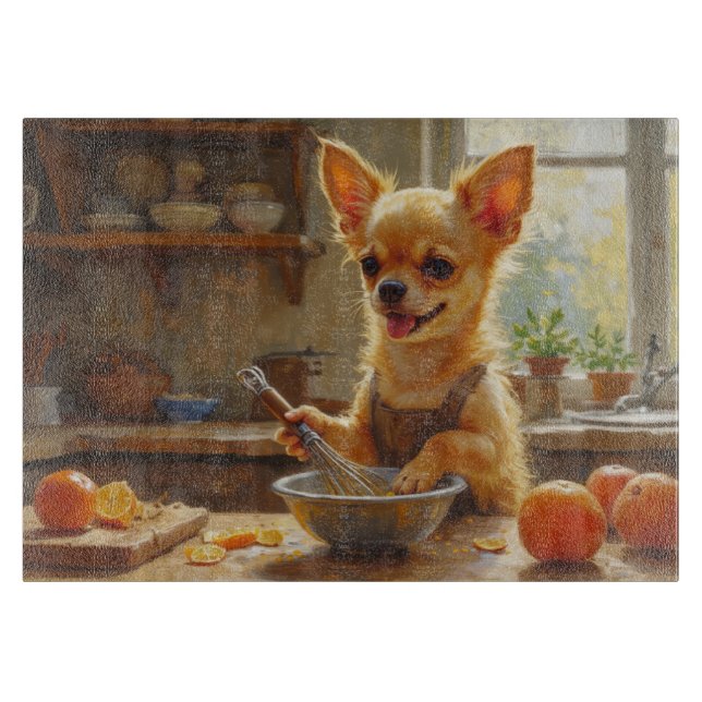 Chihuahua beim Kochen in der Küche Schneidebrett (Vorderseite)