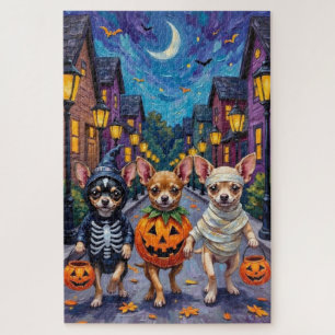 Chihuahua beim Süßigkeitenbetteln in Halloween-Kos