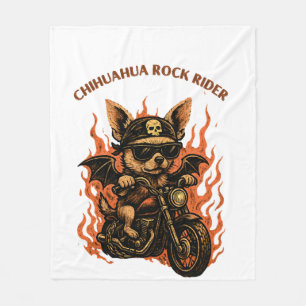 Chihuahua-Biker-Hund auf Motorrad mit Flammen Fleecedecke