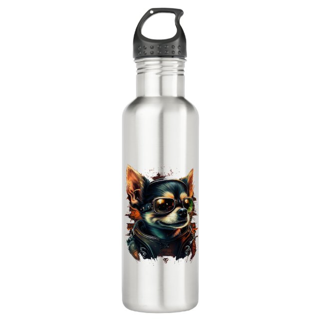 Chihuahua Biker Motorcyer Riding Dog Vater Edelstahlflasche (Vorderseite)