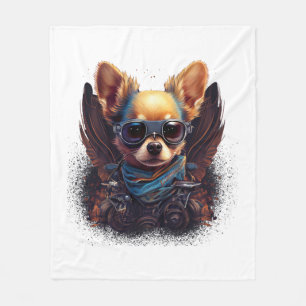 Chihuahua Biker Motorcyer Riding Dog Vater Fleecedecke