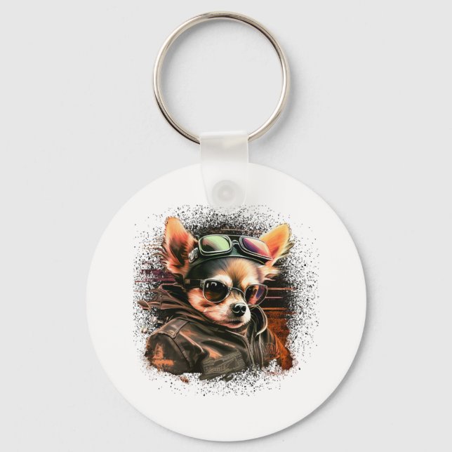 Chihuahua Biker Motorcyer Riding Dog Vater Schlüsselanhänger (Vorderseite)
