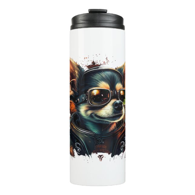 Chihuahua Biker Motorcyer Riding Dog Vater Thermosbecher (Vorderseite)
